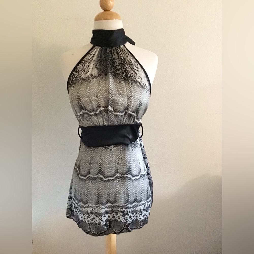 Papaya Black and White Halter Top